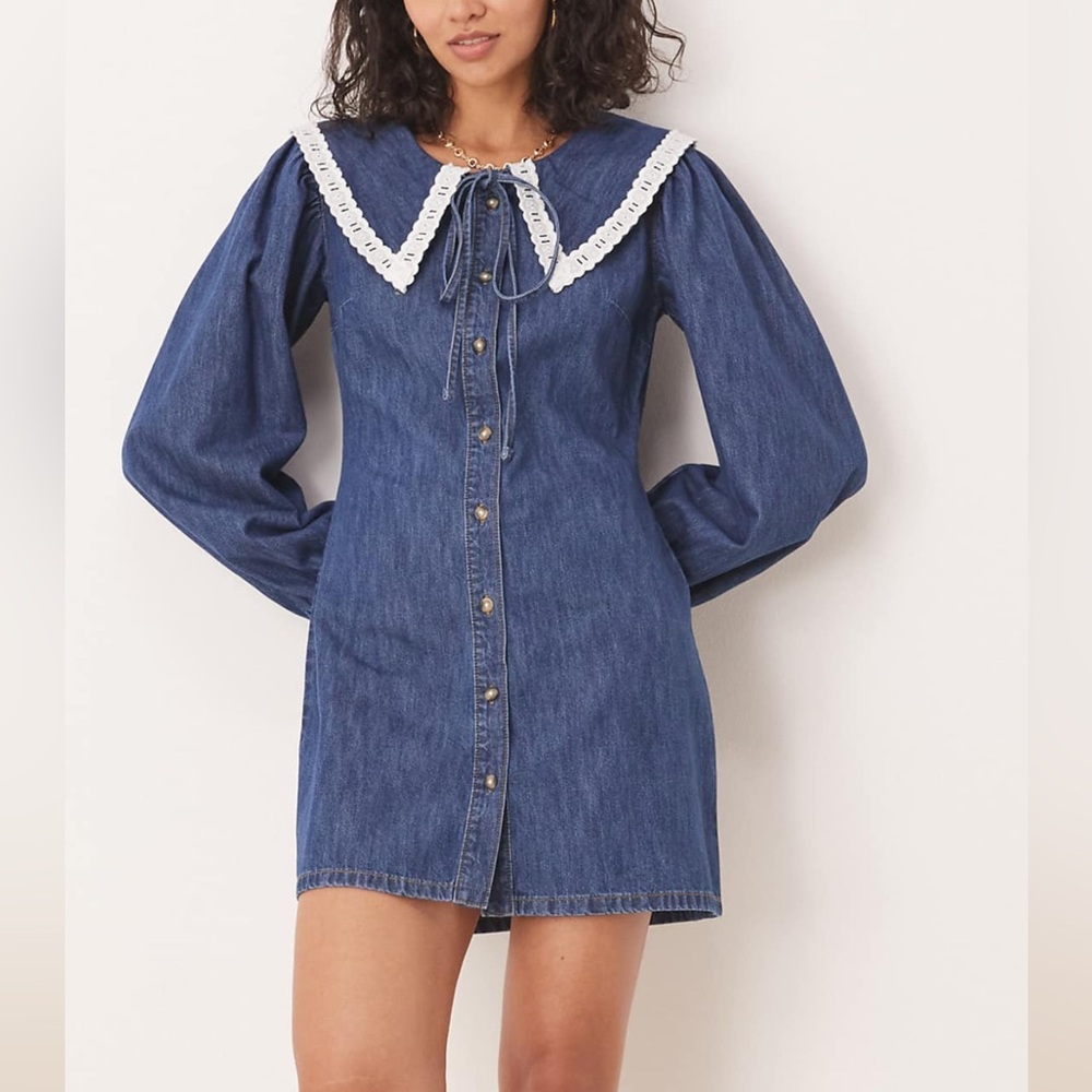 ASOS Blue Denim Mini Dress with White Collar